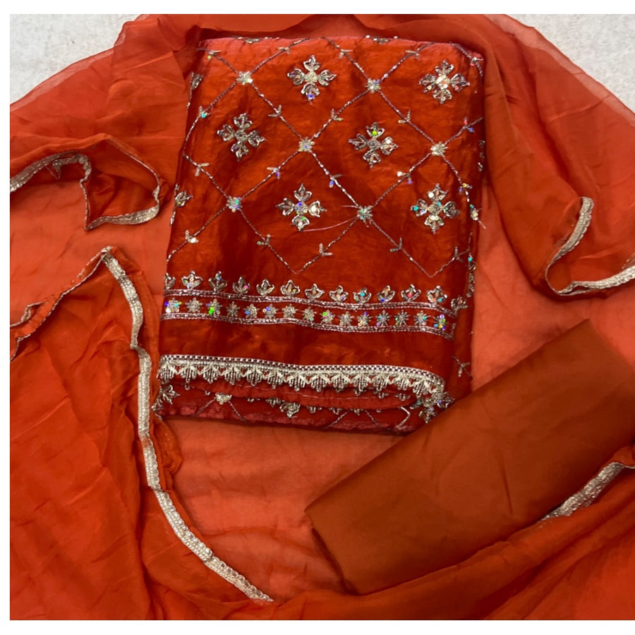Glass Organza Silk Embroidery Suit Set