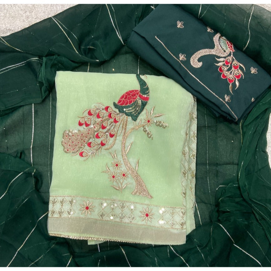 Classy Shimmer Suit Set with Zari Work
