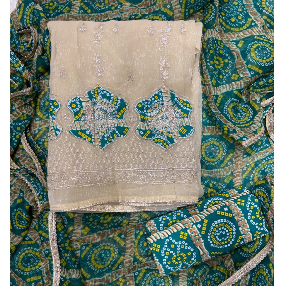 Classy Shimmer Suit Set with Zari Work