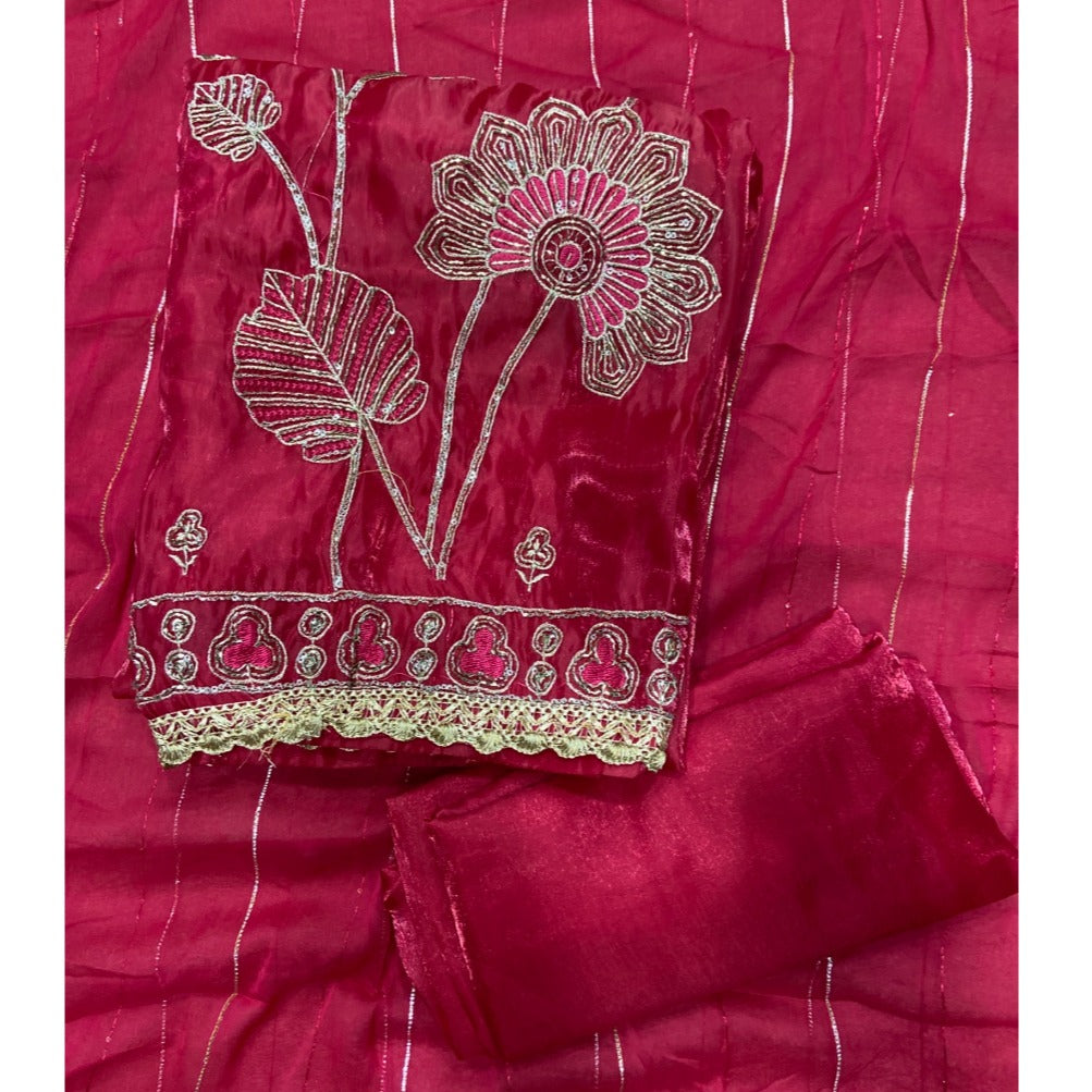 Pure Skylon Suit Set with Zari & sequence Work