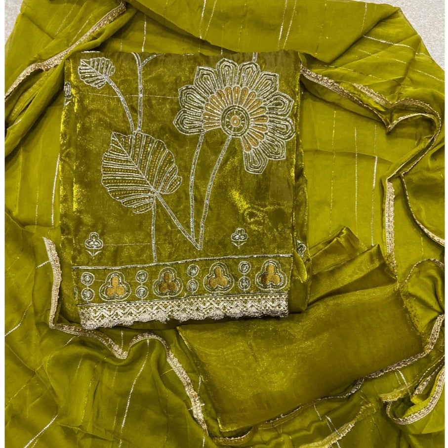 Pure Skylon Suit Set with Zari & sequence Work