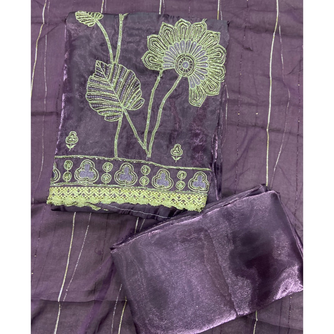 Pure Skylon Suit Set with Zari & sequence Work