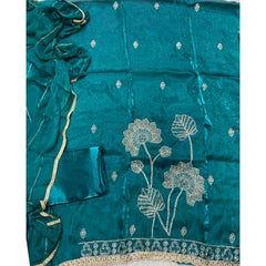 Pure Skylon Suit Set with Zari & sequence Work