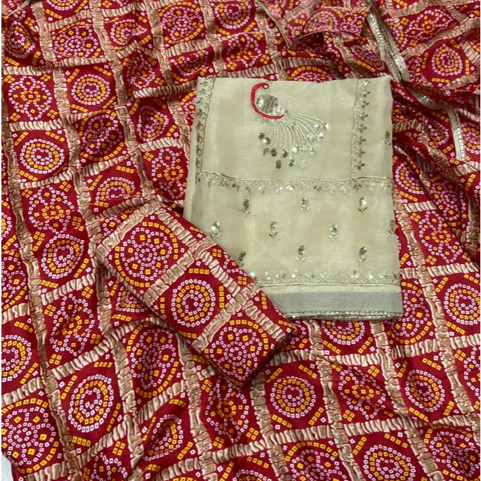 Classy Shimmer Suit Set with Zari Work