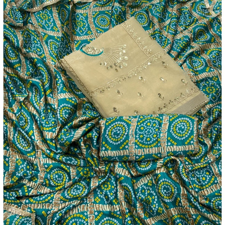 Classy Shimmer Suit Set with Zari Work