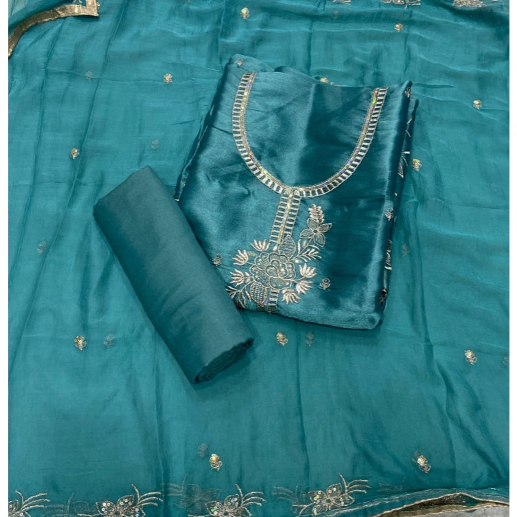 Fancy Shimmer Suit Set with Zari & Sequins Work