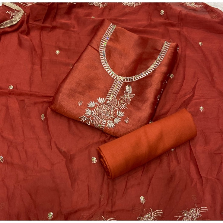 Fancy Shimmer Suit Set with Zari & Sequins Work
