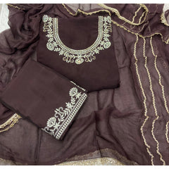 Classy Glass Organza Suit Set with Stone & Zari Thread Work