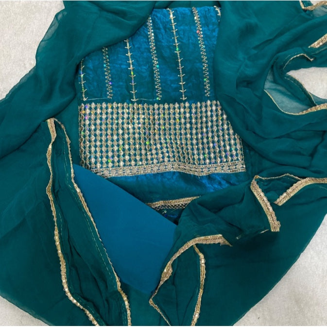 Crush Silk Suit Set with Zari & Sequins Work