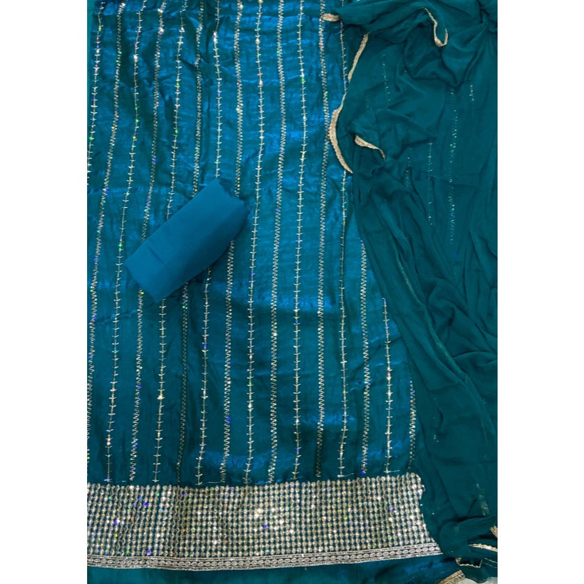 Crush Silk Suit Set with Zari & Sequins Work