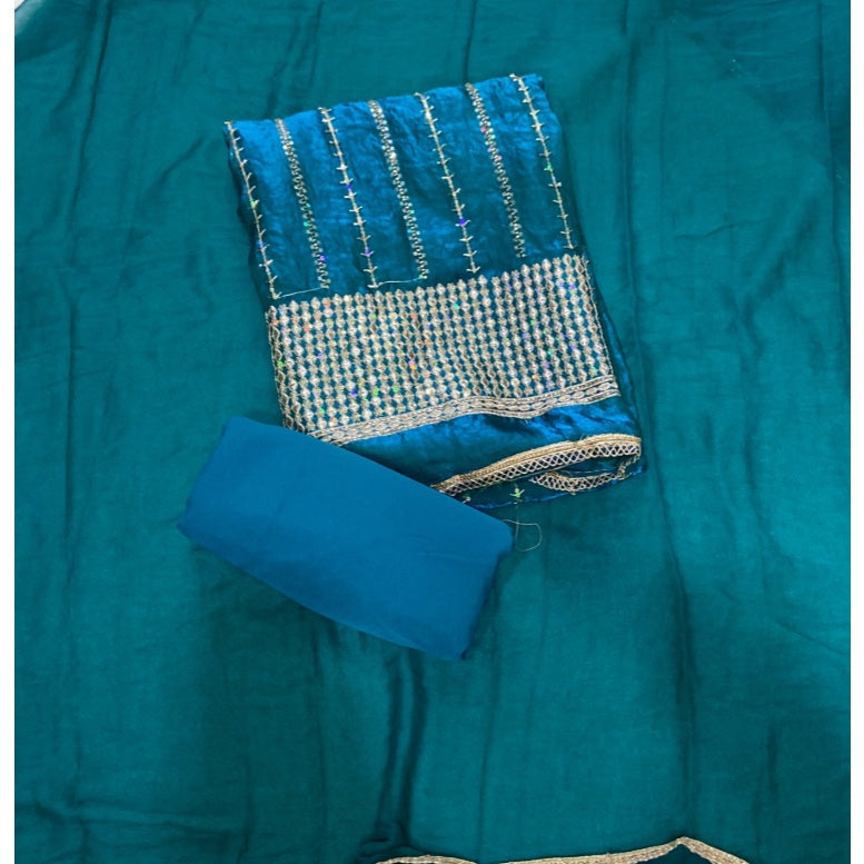 Crush Silk Suit Set with Zari & Sequins Work