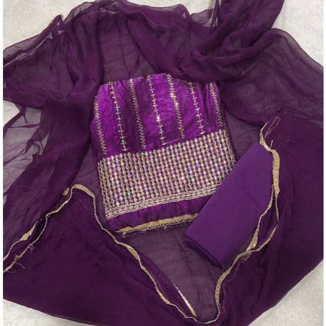 Crush Silk Suit Set with Zari & Sequins Work