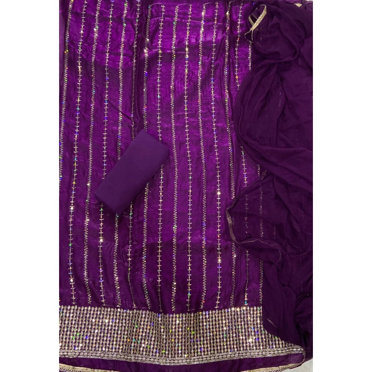 Crush Silk Suit Set with Zari & Sequins Work