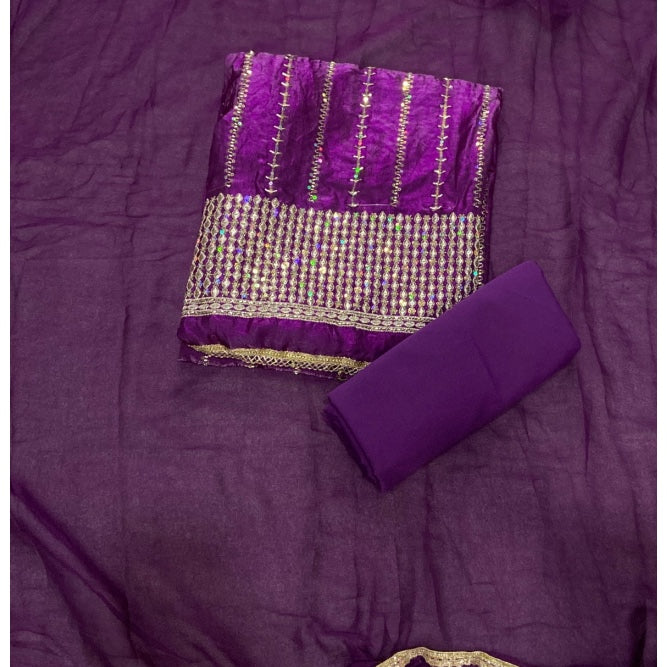 Crush Silk Suit Set with Zari & Sequins Work