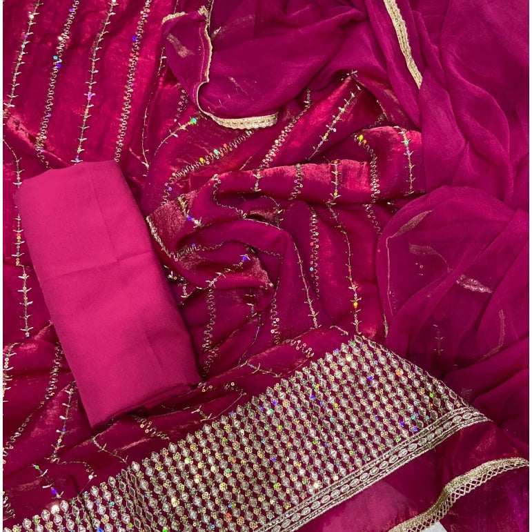 Crush Silk Suit Set with Zari & Sequins Work