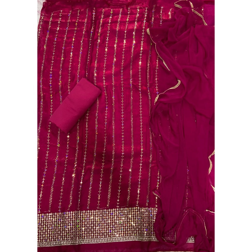 Crush Silk Suit Set with Zari & Sequins Work