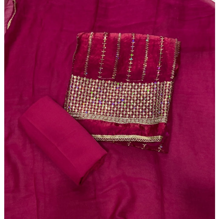 Crush Silk Suit Set with Zari & Sequins Work