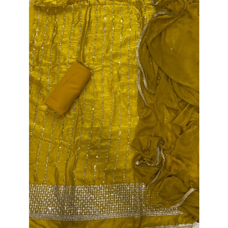 Crush Silk Suit Set with Zari & Sequins Work