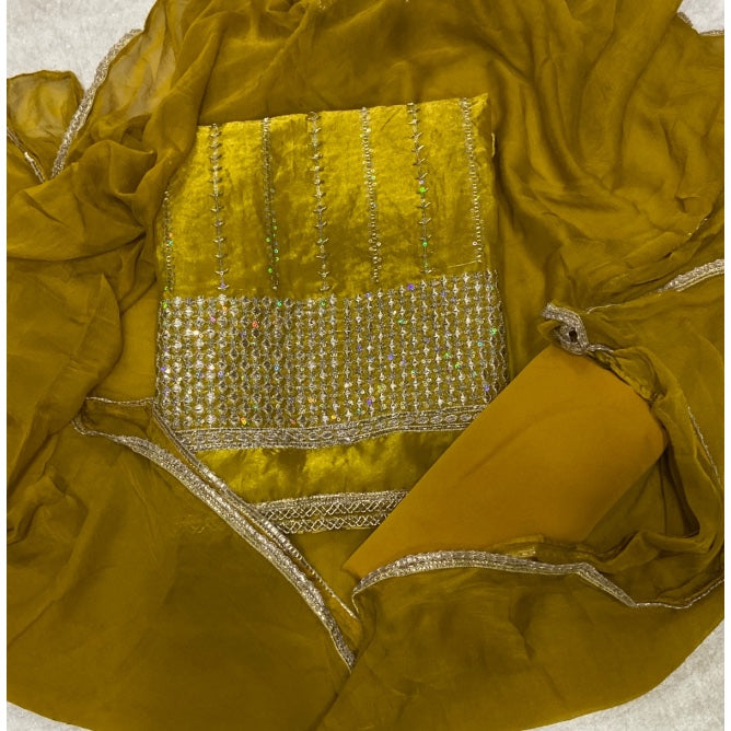 Crush Silk Suit Set with Zari & Sequins Work