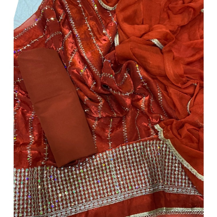 Crush Silk Suit Set with Zari & Sequins Work