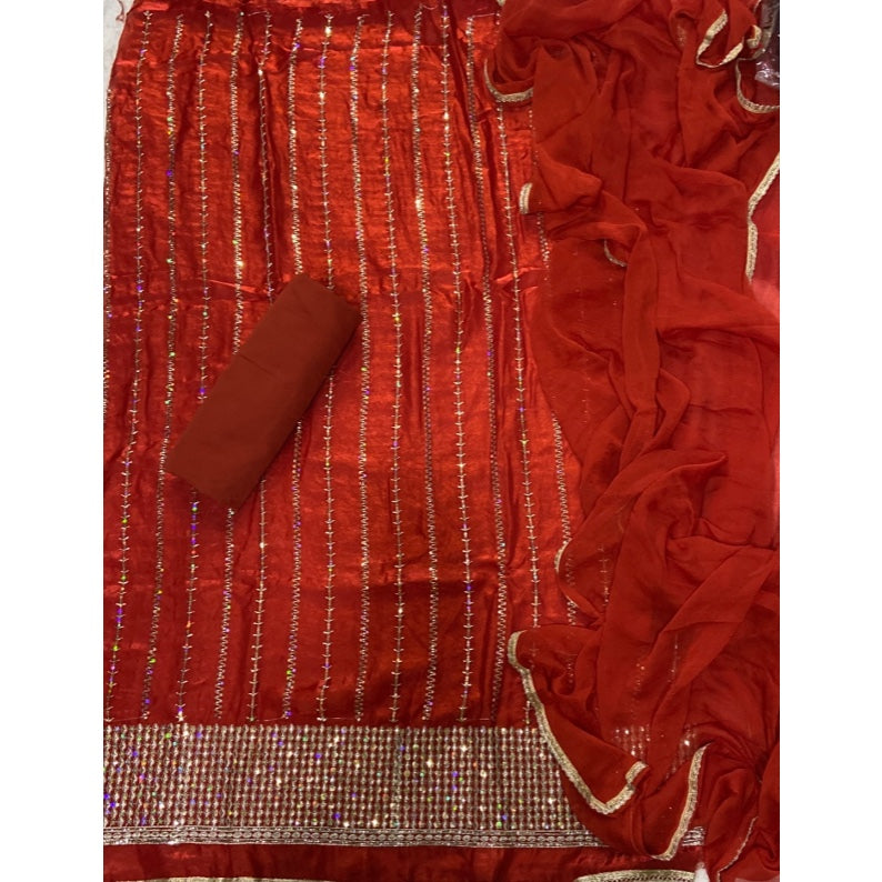 Crush Silk Suit Set with Zari & Sequins Work