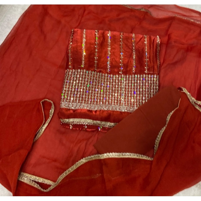 Crush Silk Suit Set with Zari & Sequins Work