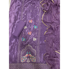 Classy Glass Organza Suit Set with Stone & Zari Thread Work