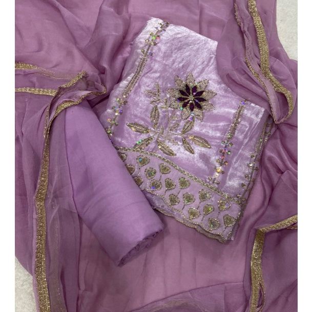 Pure Skylon Suit Set with Zari & sequence Work