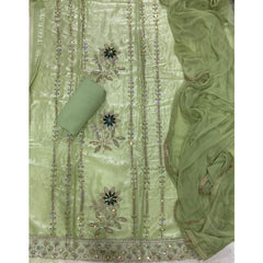 Pure Skylon Suit Set with Zari & sequence Work