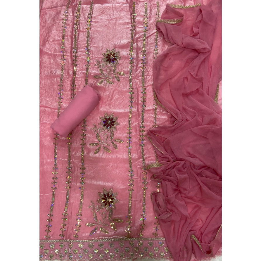 Pure Skylon Suit Set with Zari & sequence Work