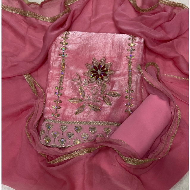 Pure Skylon Suit Set with Zari & sequence Work