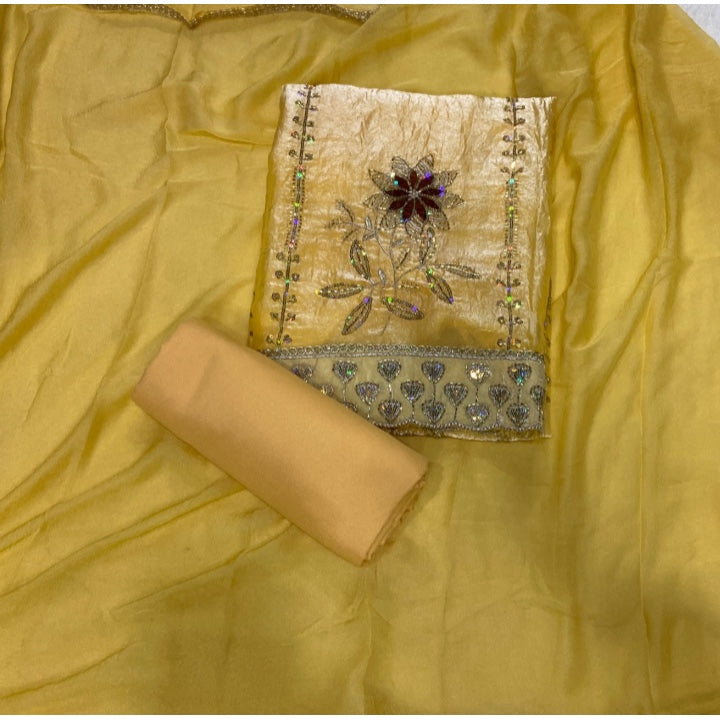 Pure Skylon Suit Set with Zari & sequence Work