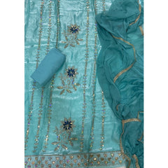Pure Skylon Suit Set with Zari & sequence Work