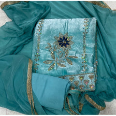 Pure Skylon Suit Set with Zari & sequence Work