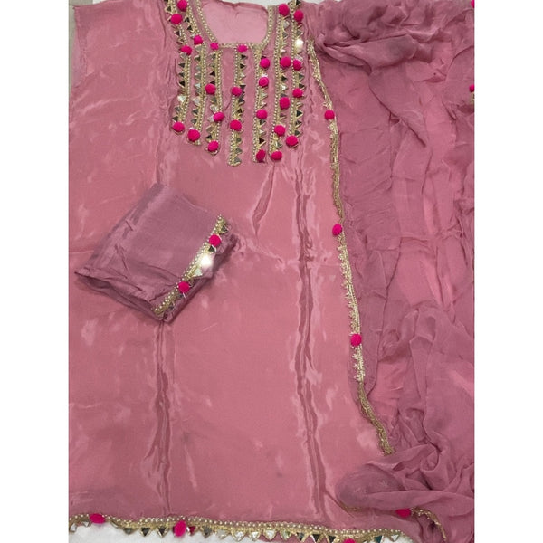 Pure Organza Silk Embroidery Suit Set
