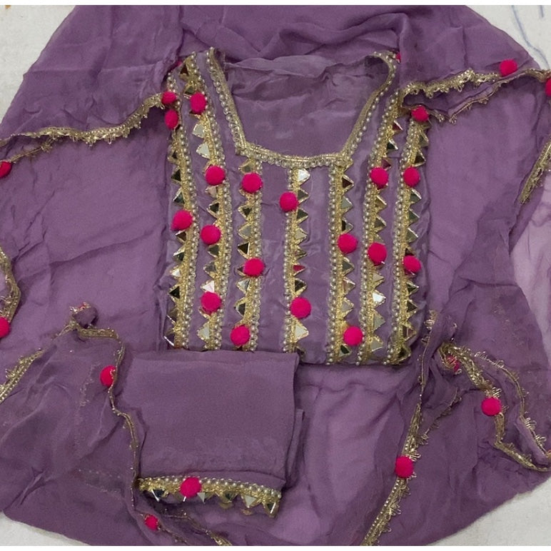 Pure Organza Silk Embroidery Suit Set