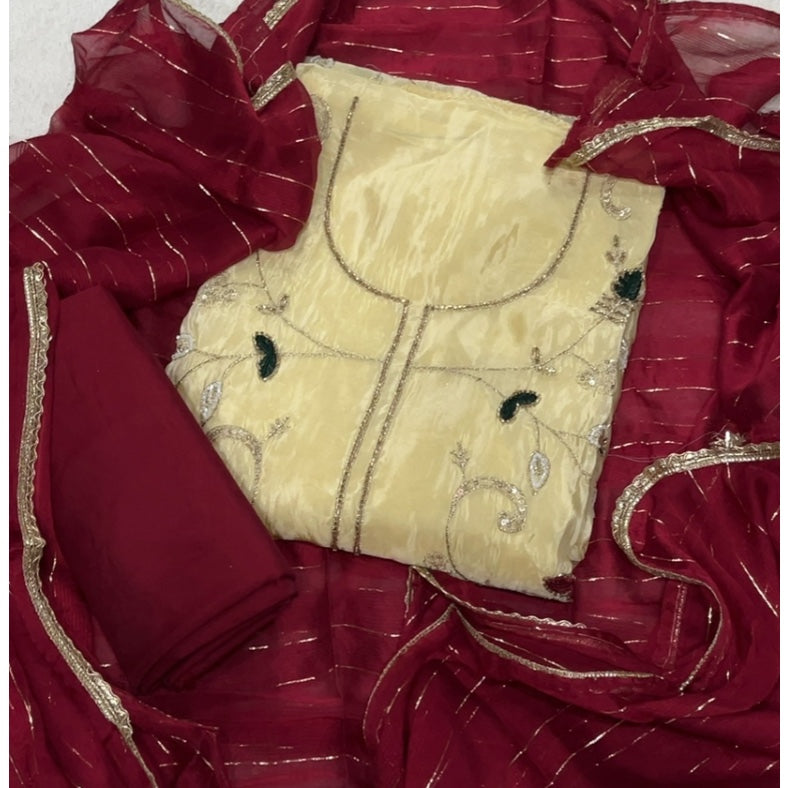 Glass Organza Silk Embroidery Suit Set