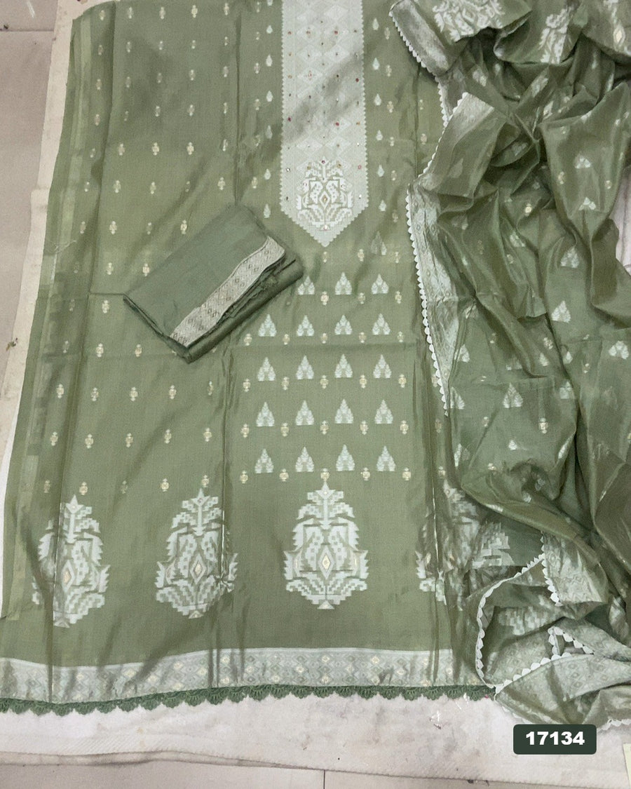 Pure Jamdani Silk Embroidery Suit Set