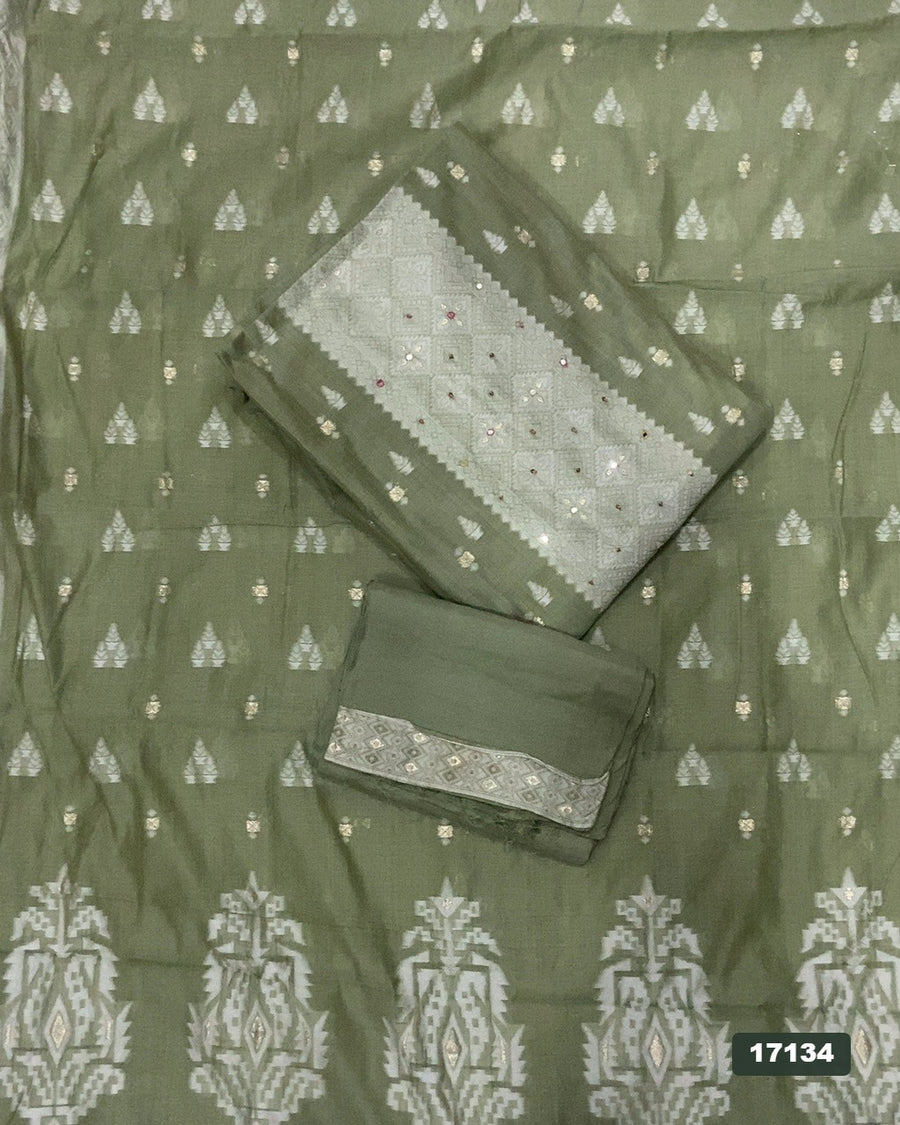 Pure Jamdani Silk Embroidery Suit Set