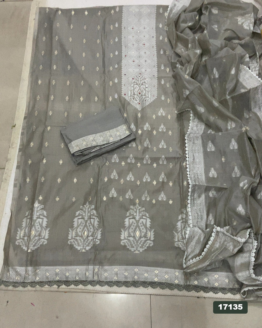 Pure Jamdani Silk Embroidery Suit Set