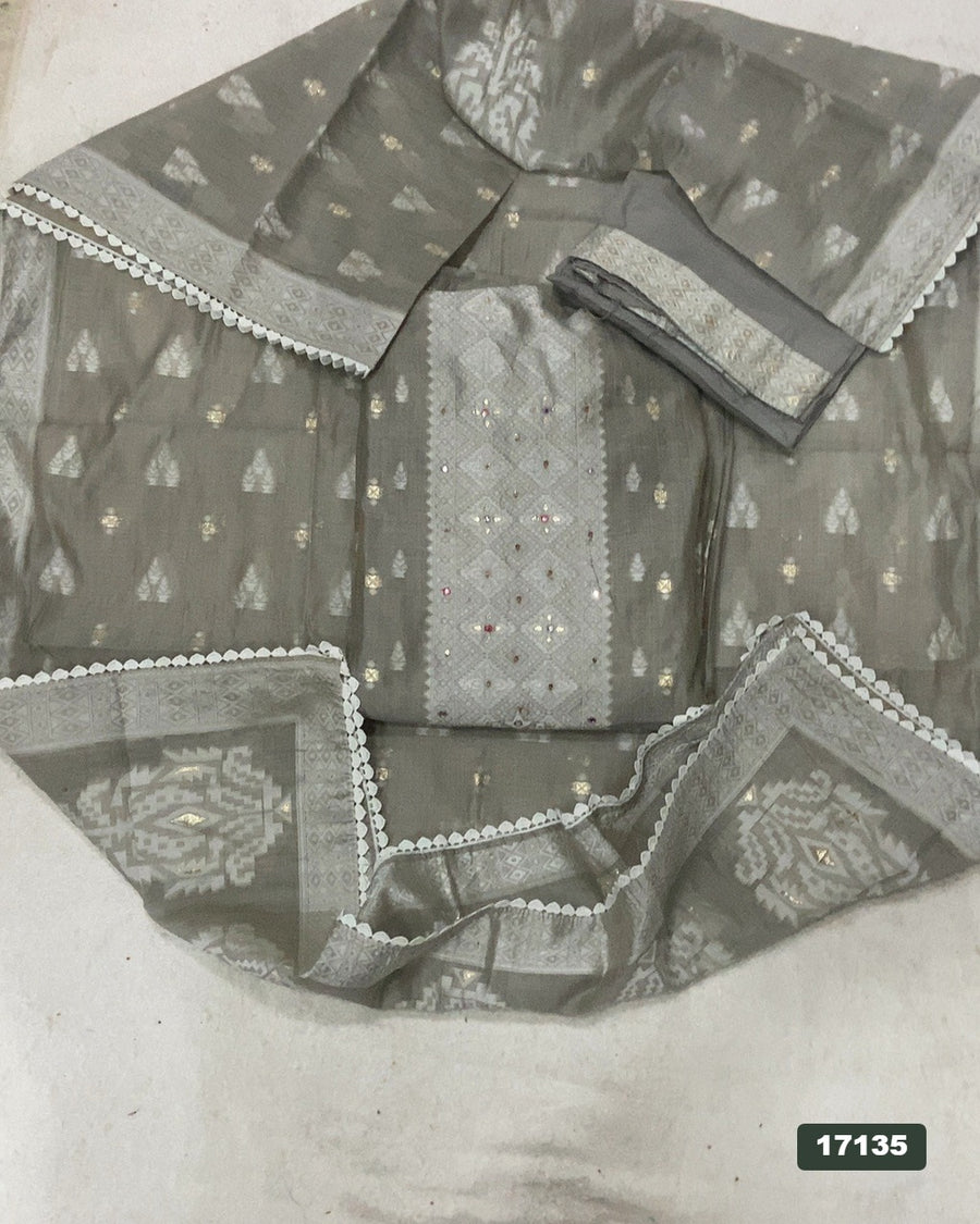 Pure Jamdani Silk Embroidery Suit Set