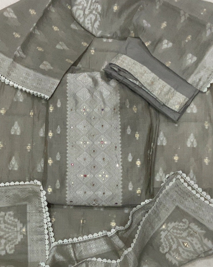 Pure Jamdani Silk Embroidery Suit Set