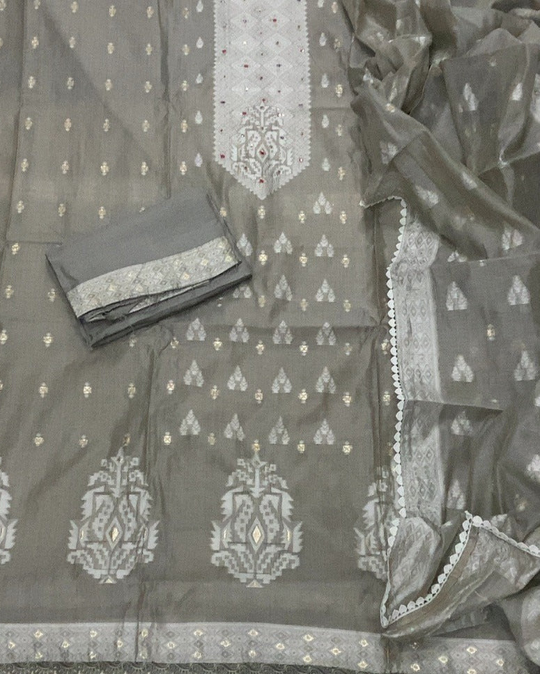Pure Jamdani Silk Embroidery Suit Set