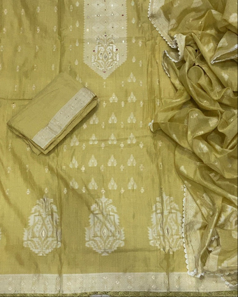 Pure Jamdani Silk Embroidery Suit Set