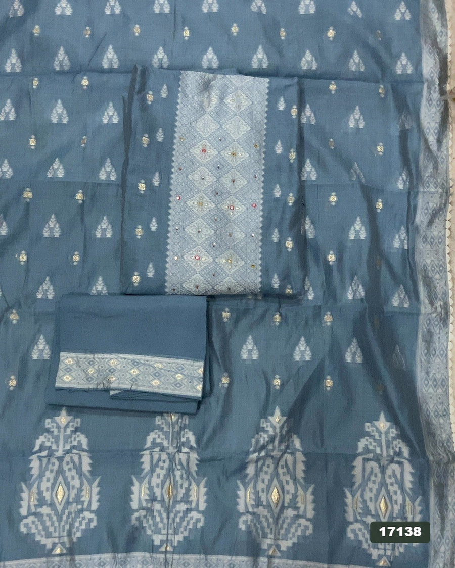Pure Jamdani Silk Embroidery Suit Set