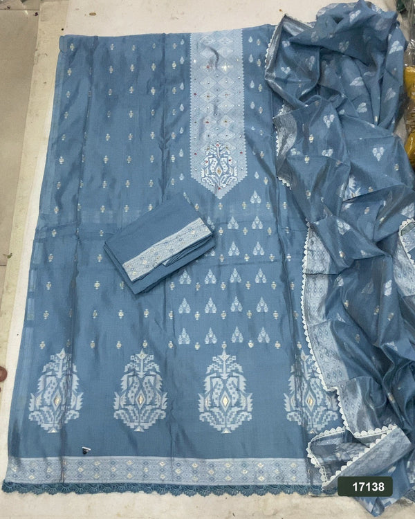 Pure Jamdani Silk Embroidery Suit Set