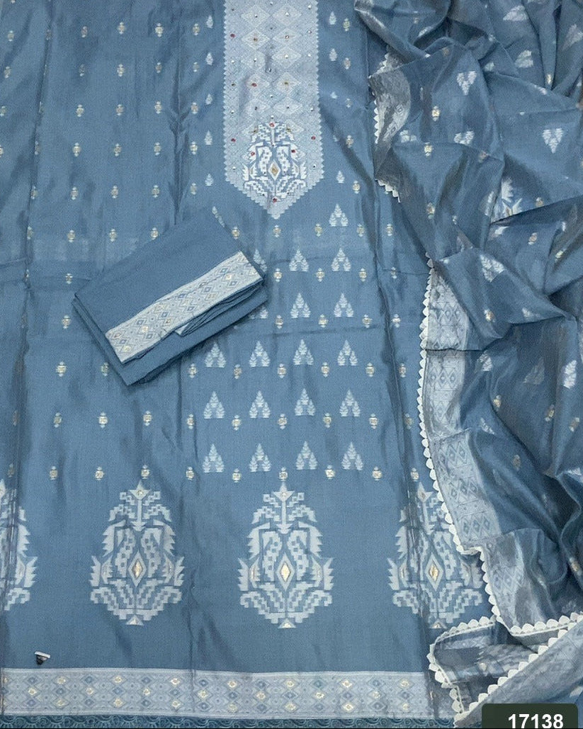 Pure Jamdani Silk Embroidery Suit Set