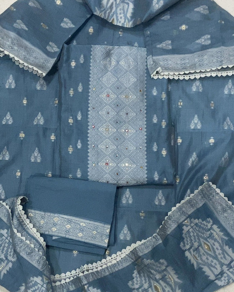 Pure Jamdani Silk Embroidery Suit Set