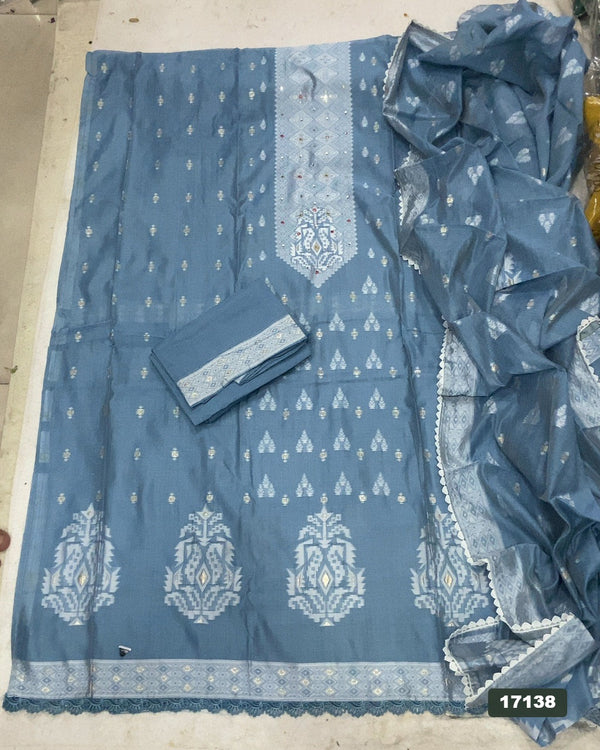Pure Jamdani Silk Embroidery Suit Set