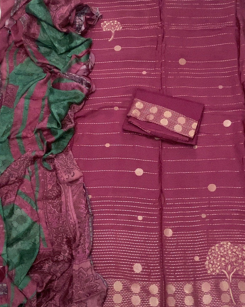 Pure Bamberg Muslin Silk Embroidery Suit Set